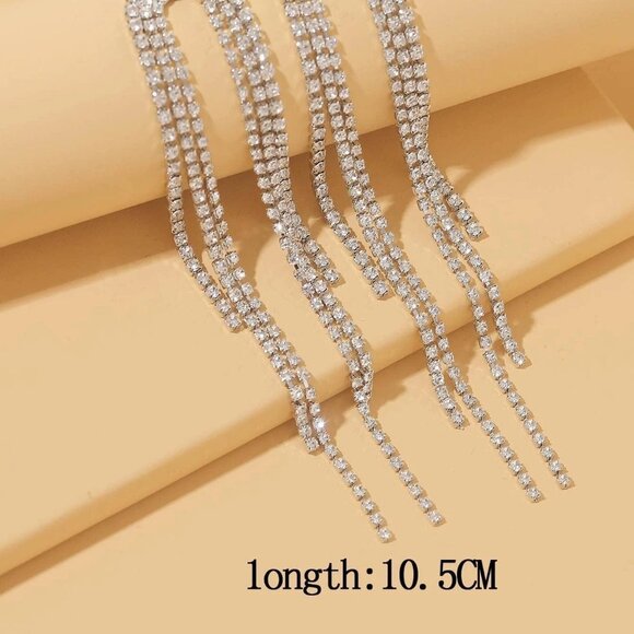 Womens Rhinestone Tassel Decor Drop Earrings - Picture 3 of 3